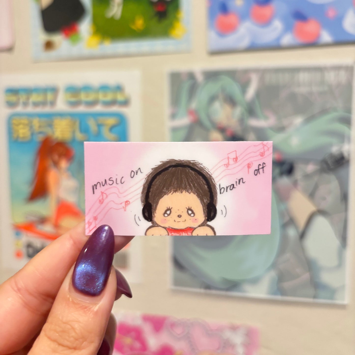 music on brain off monchhichi sticker