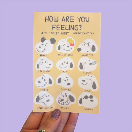 snoopy emotions sticker sheet