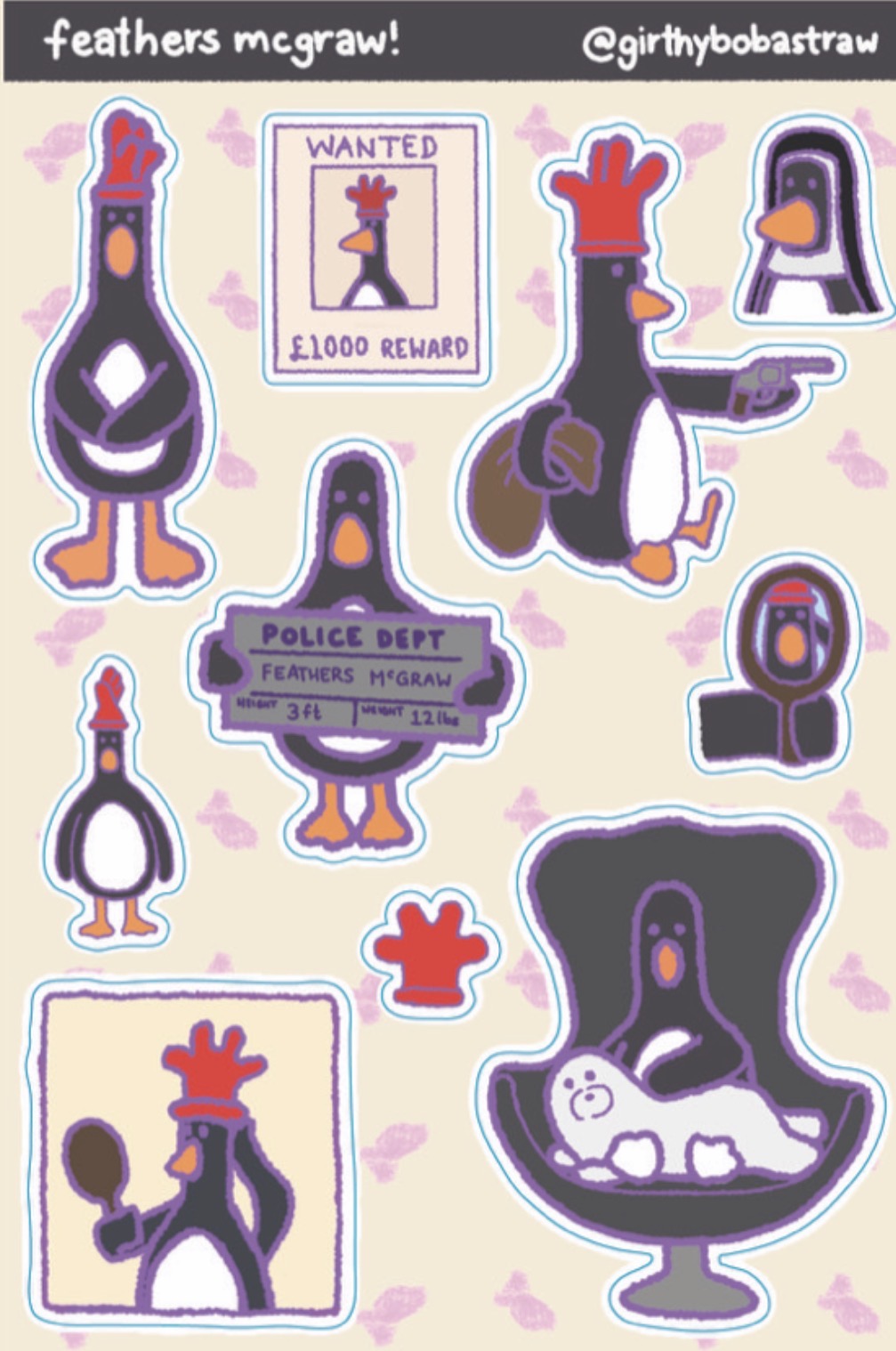 feathers mcgraw sticker sheet