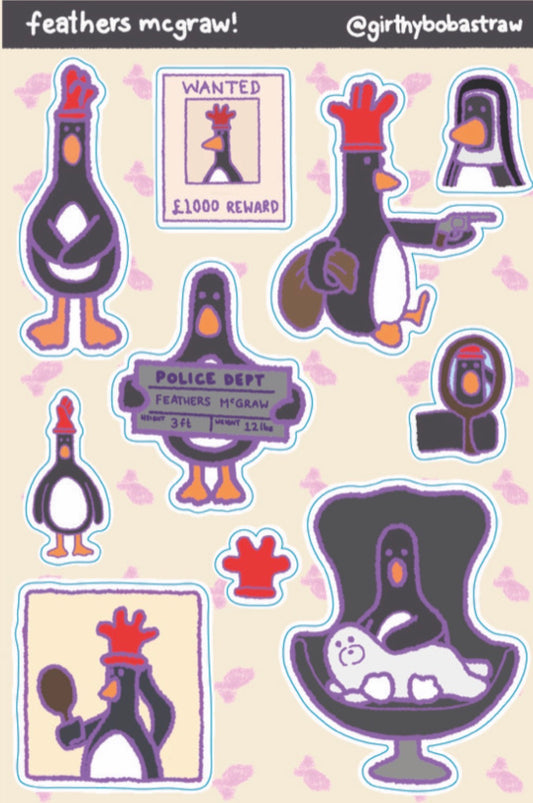 feathers mcgraw sticker sheet