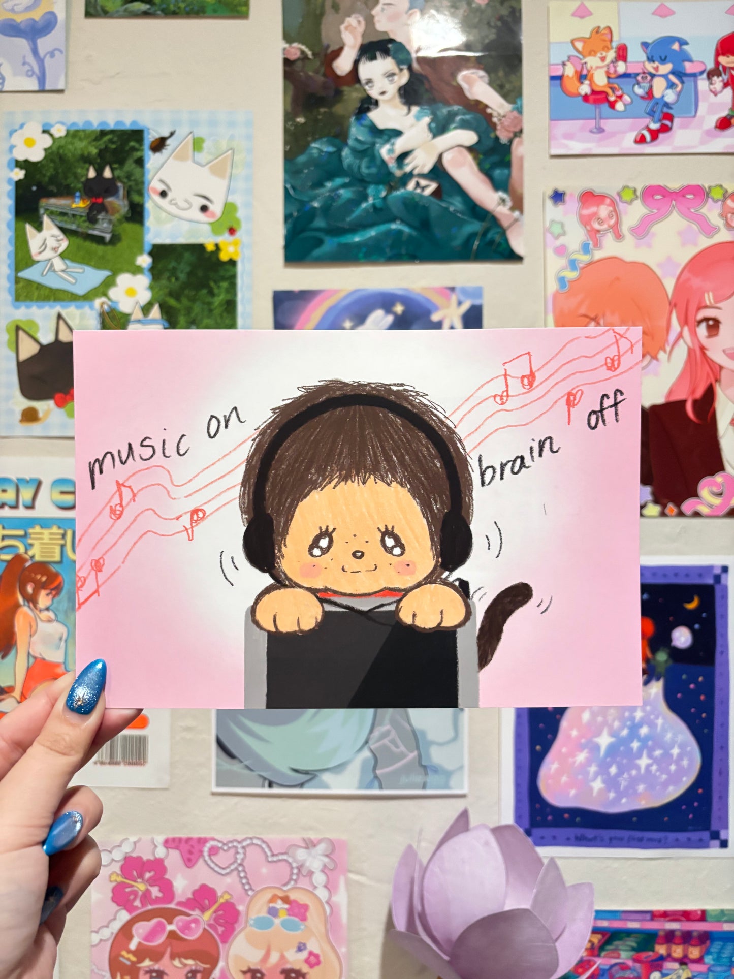 monchhichi music on, brain off print