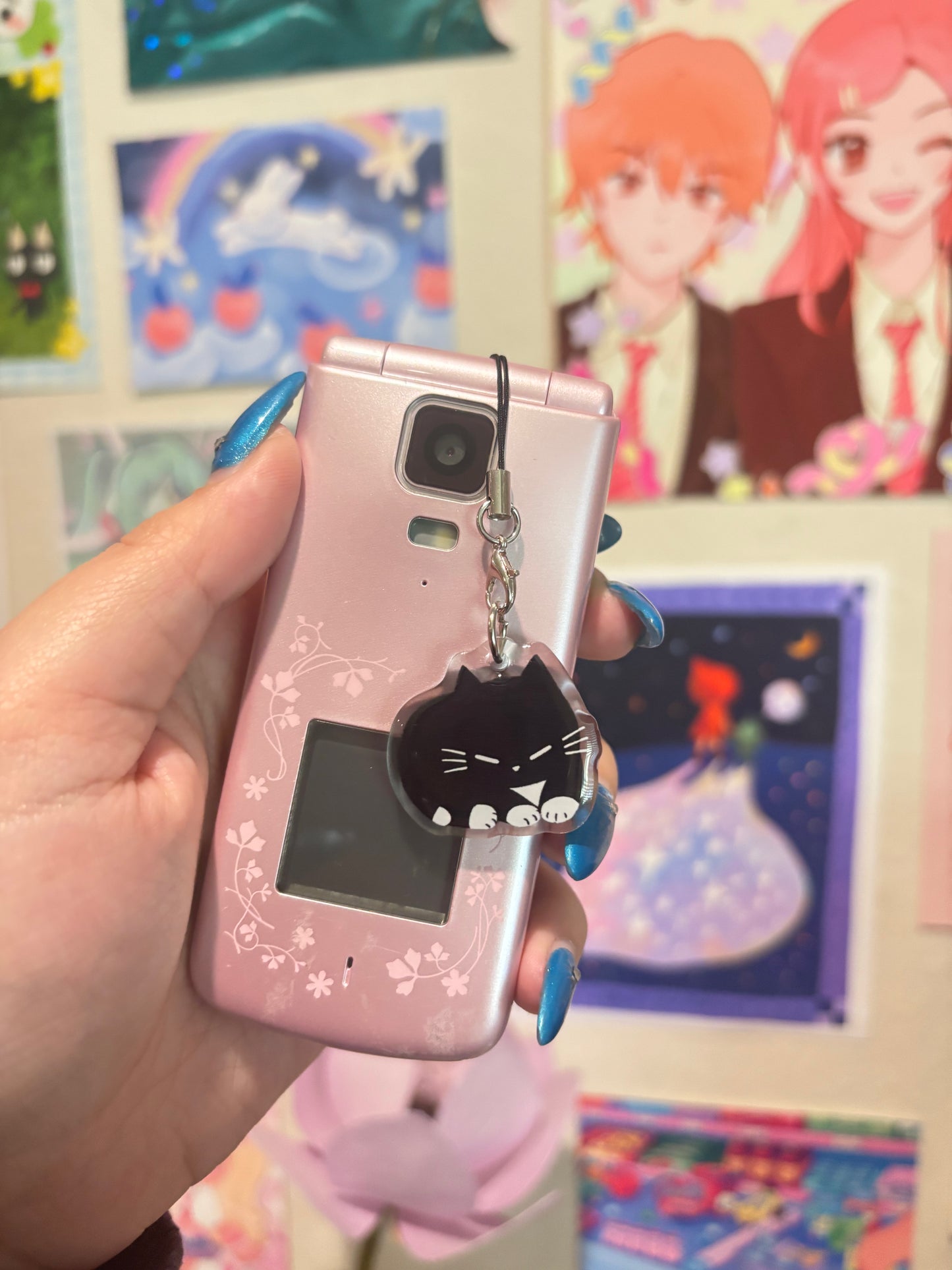 black cat phone charm